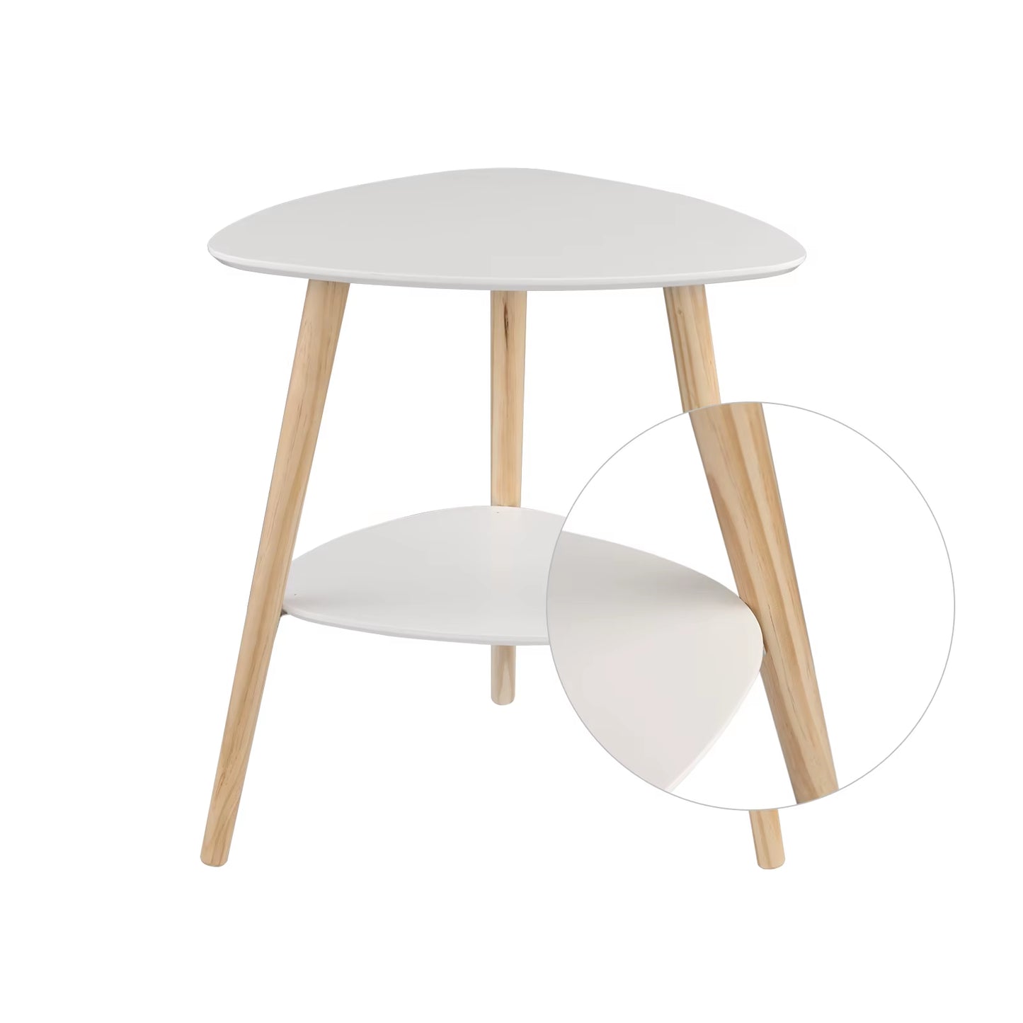 White Side Table with Two Storage Compartments, 50x40x55 cm, Wooden Legs, MDF Construction for Living Room or Bedroom