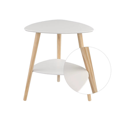 White Side Table with Two Storage Compartments, 50x40x55 cm, Wooden Legs, MDF Construction for Living Room or Bedroom