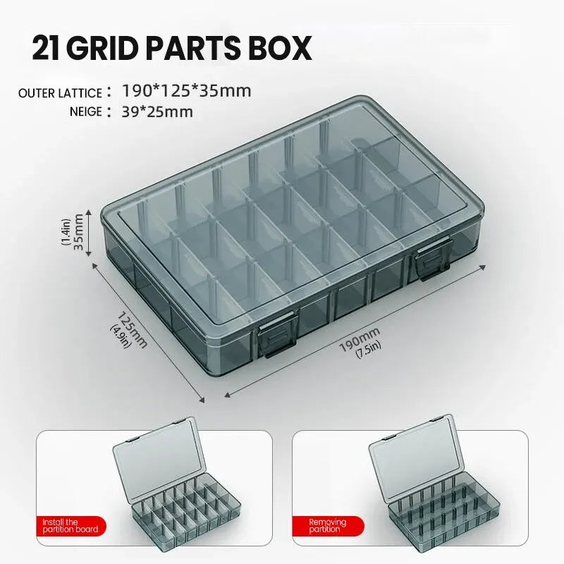 Durable Plastic Tool Parts Storage Box for Electronic Components and Drill Bit Accessories with Reinforced Grid Design