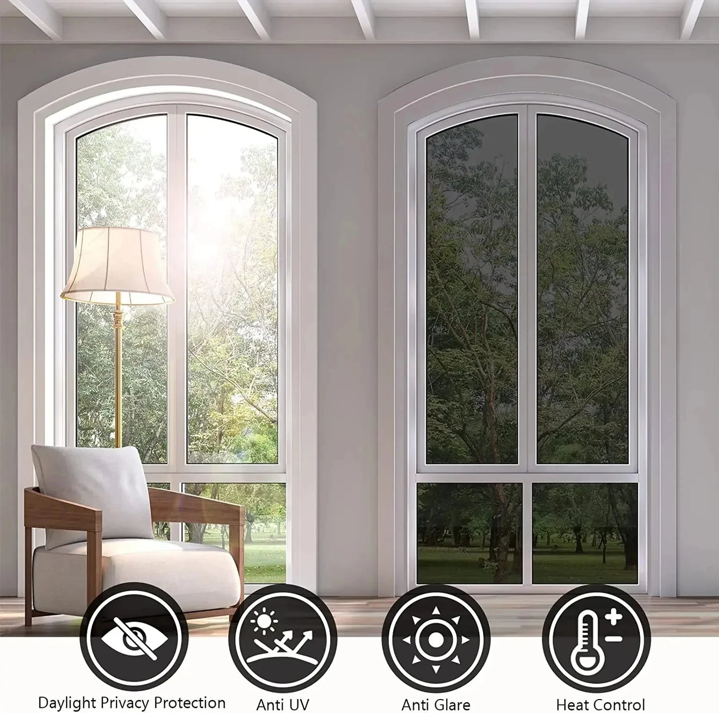 One-Way Mirror Window Privacy Film - Heat Control Reflective Vinyl Film for Enhanced Privacy