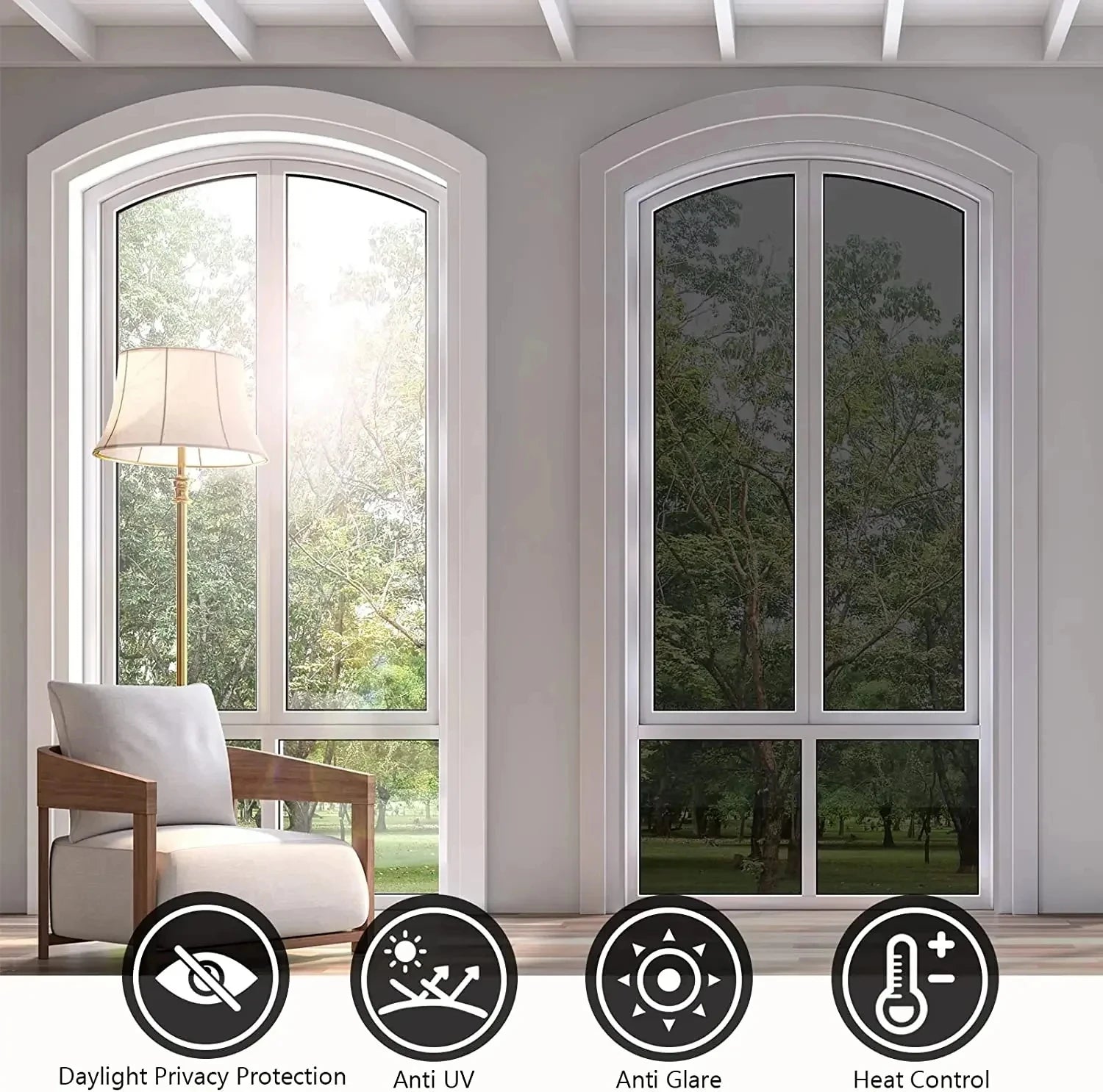 One-Way Mirror Window Privacy Film - Heat Control Reflective Vinyl Film for Enhanced Privacy