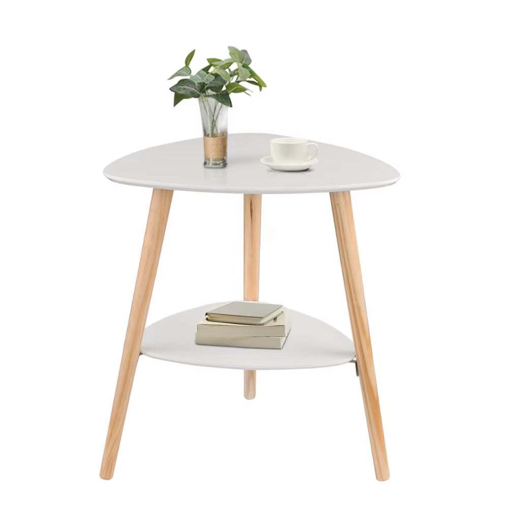 White Side Table with Two Storage Compartments, 50x40x55 cm, Wooden Legs, MDF Construction for Living Room or Bedroom