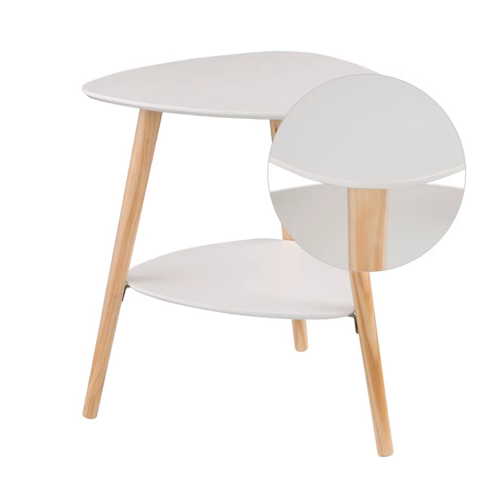 White Side Table with Two Storage Compartments, 50x40x55 cm, Wooden Legs, MDF Construction for Living Room or Bedroom