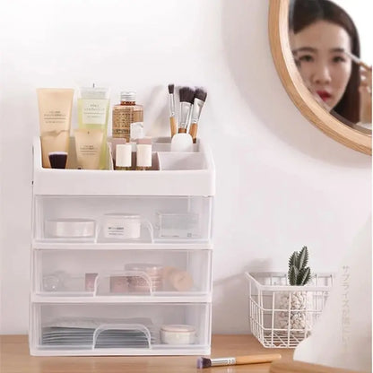 Transparent Plastic Four-Layer Three-Drawer Desktop Cosmetic Storage Organizer