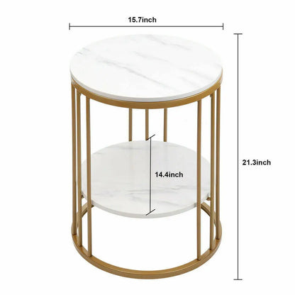 Elegant 2-Tier White Marble Round Side Table with Jewelry Storage