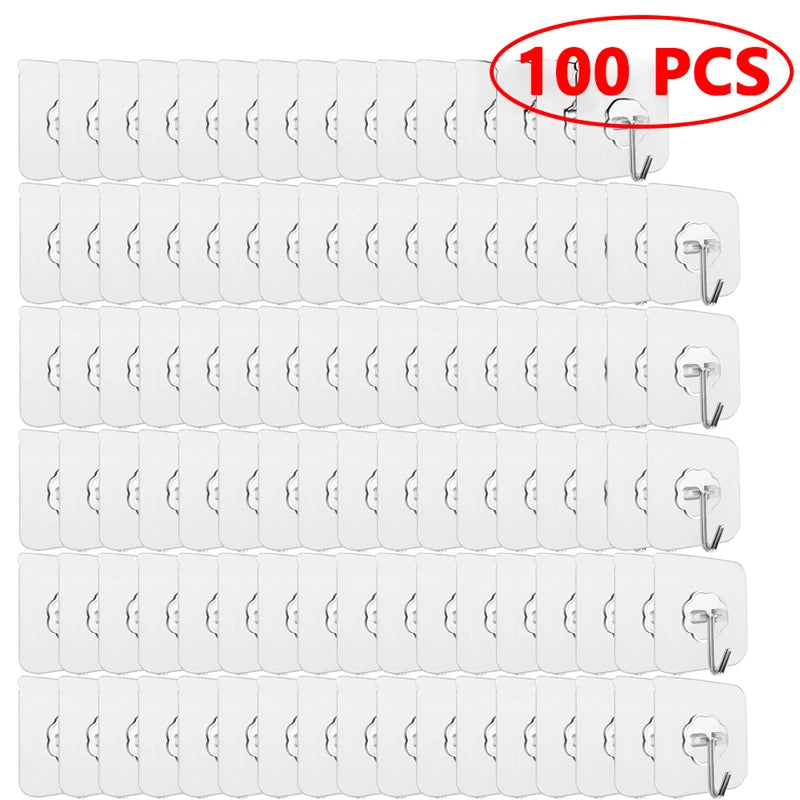 30-Piece Transparent Strong Self-Adhesive Wall and Door Hooks - Heavy-Duty Suction Cup Hangers for Kitchen and Bathroom Use