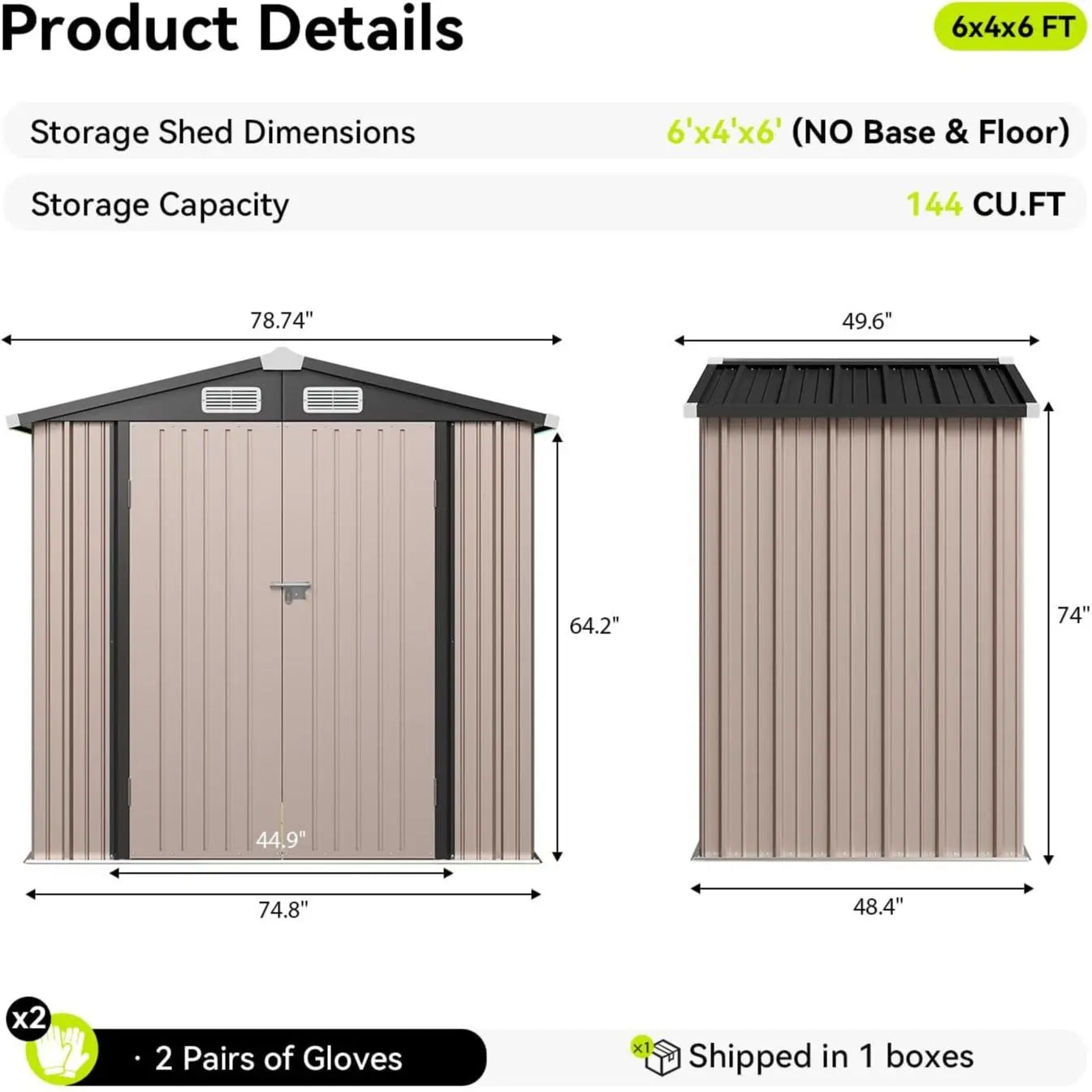 Aoxun 6X4 FT Metal Storage Shed with Sloping Roof, Lockable Door, and Rust-Proof Galvanized Steel for Efficient Outdoor Organization of Patio, Lawn, and Garden Tools