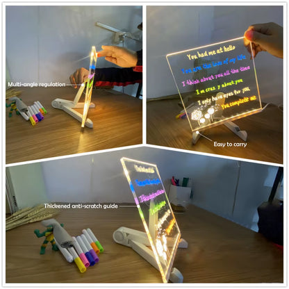 LED Message Board with Night Light - Colorful DIY Acrylic Drawing Board and 7 Pens for Children's Birthday Gifts