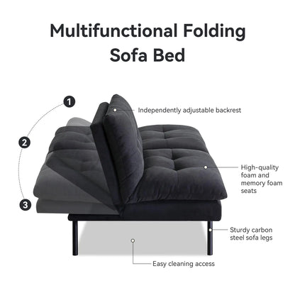 Hcore Memory Foam Futon Sofa Bed - Convertible Black Sleeper Loveseat for Small Spaces