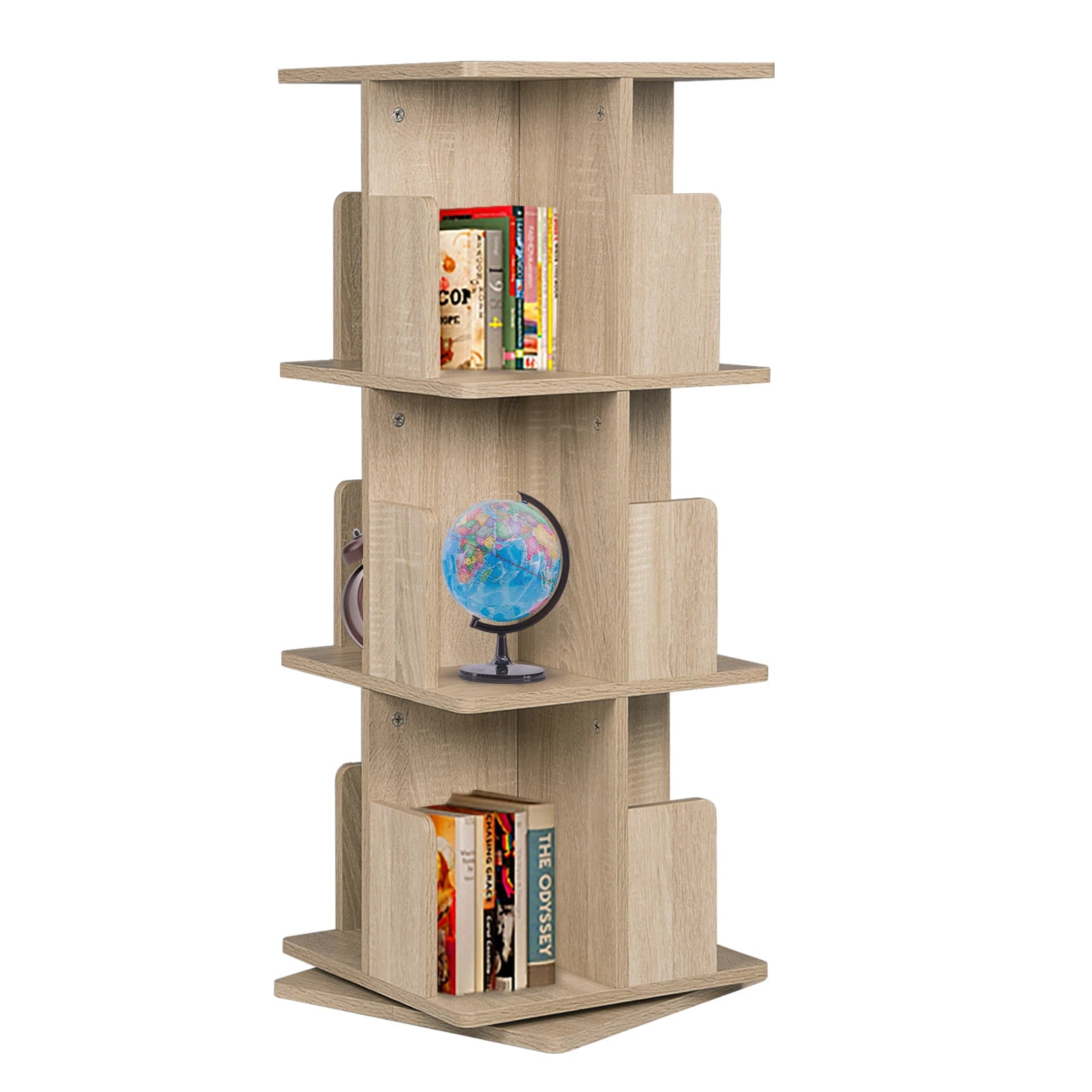 39x39x97 cm MDF 360-Degree Rotating 3-Tier Bookcase Floor Shelf for Living Room Corner Storage