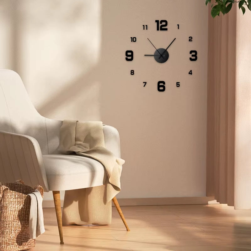 Frameless DIY Wall Clock Decal - Silent Home Decor for Living Room and Office