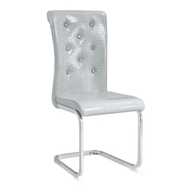 Set of 4/6 Retro Faux Crocodile Leather Dining Chairs with Crystal Buckle, Upholstered Bow-Shaped Metal Legs, Ideal for Living Room and Kitchen