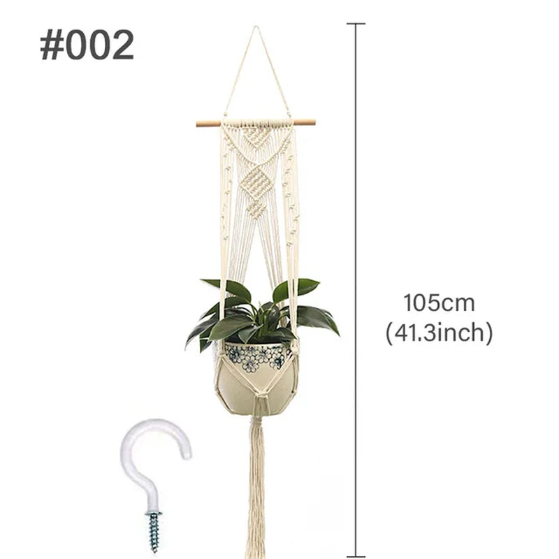 Macrame Hanging Planter - Decorative Wall Plant Holder and Flower Basket for Balcony Decor