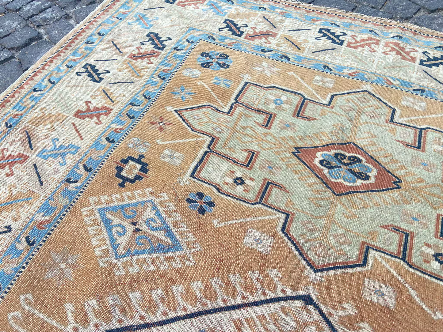 Large Vintage Persian Hand-Knotted Wool Area Rug - 6.9 x 9 Ft Antique Turkish Design