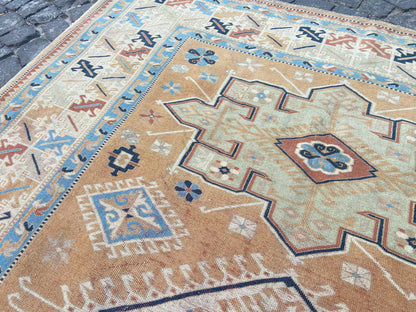 Large Vintage Persian Hand-Knotted Wool Area Rug - 6.9 x 9 Ft Antique Turkish Design