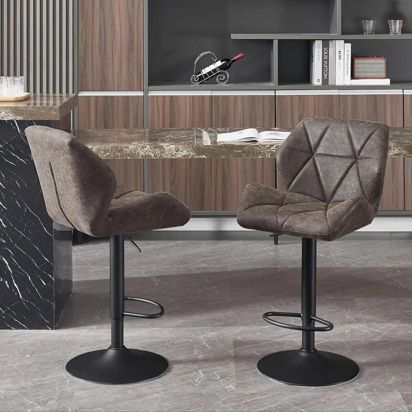 WOLTU Set of 2 Adjustable Swivel Bar Stools with Gas Lift and Steel Footrest for Kitchen Island and Dining Areas