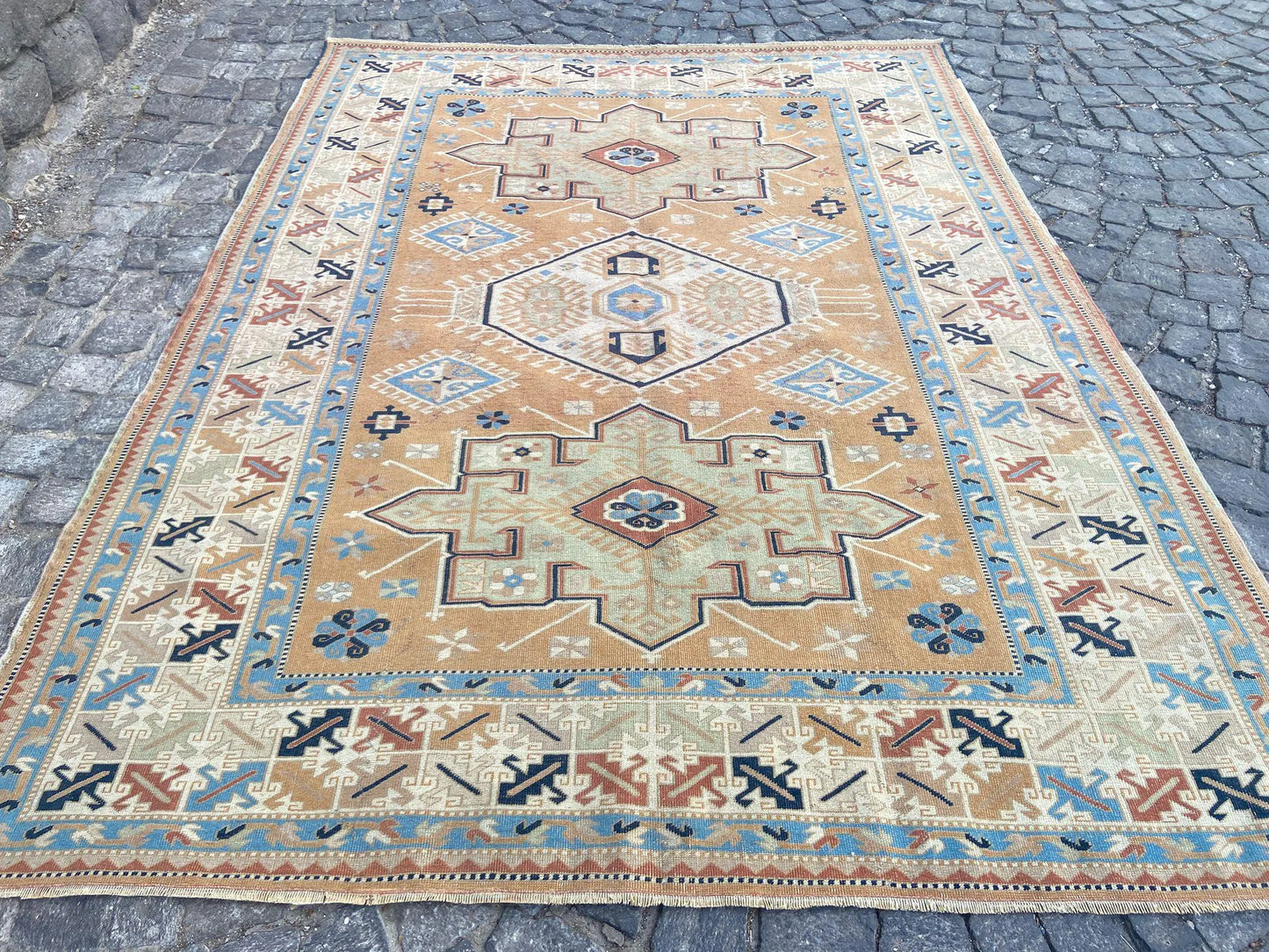 Large Vintage Persian Hand-Knotted Wool Area Rug - 6.9 x 9 Ft Antique Turkish Design