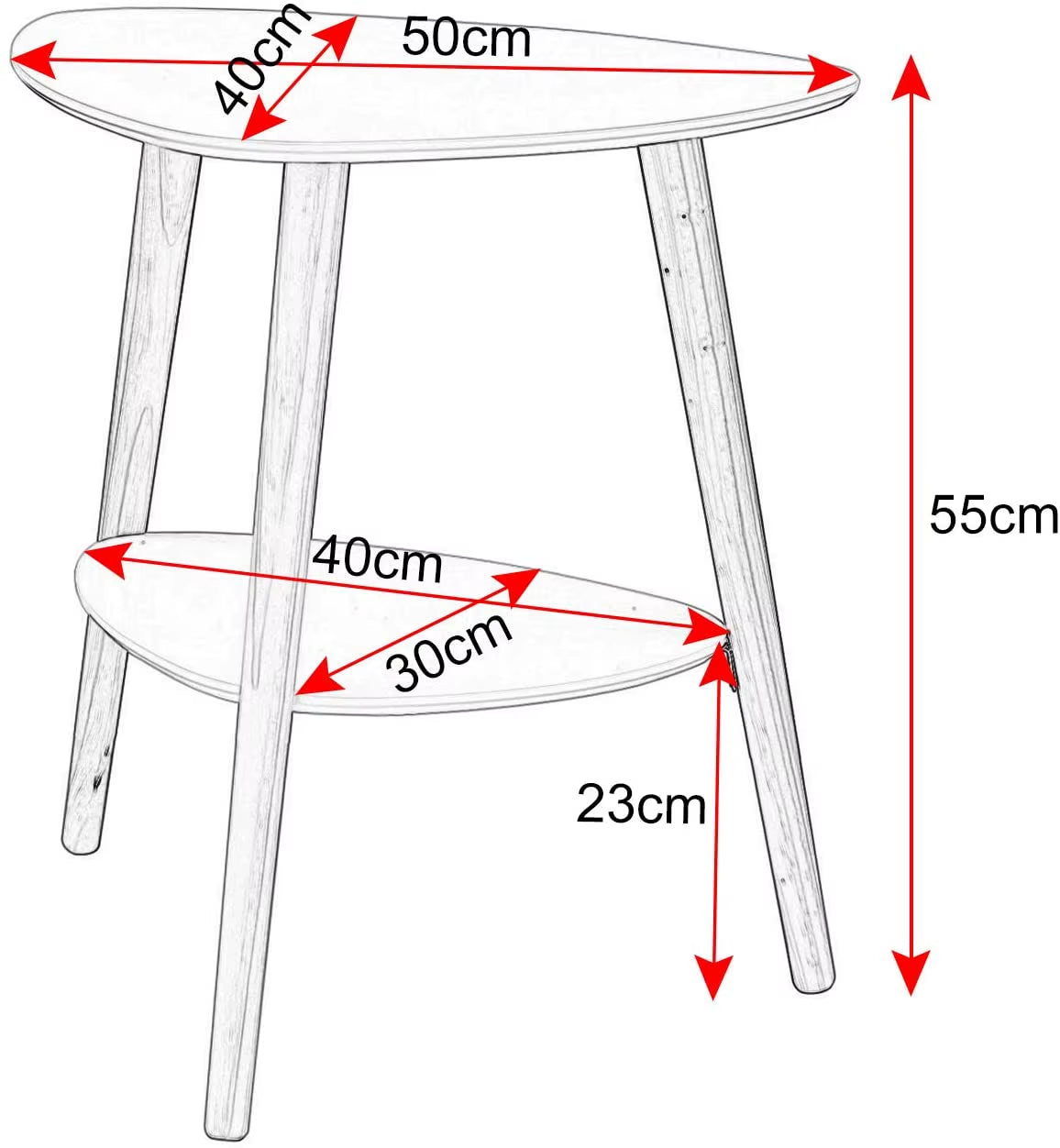White Side Table with Two Storage Compartments, 50x40x55 cm, Wooden Legs, MDF Construction for Living Room or Bedroom