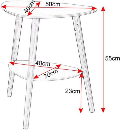 White Side Table with Two Storage Compartments, 50x40x55 cm, Wooden Legs, MDF Construction for Living Room or Bedroom
