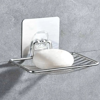 Single Layer Stainless Steel Soap Rack - Punch-Free Wall-Mounted Drainage Shelf with Sucker for Bathroom