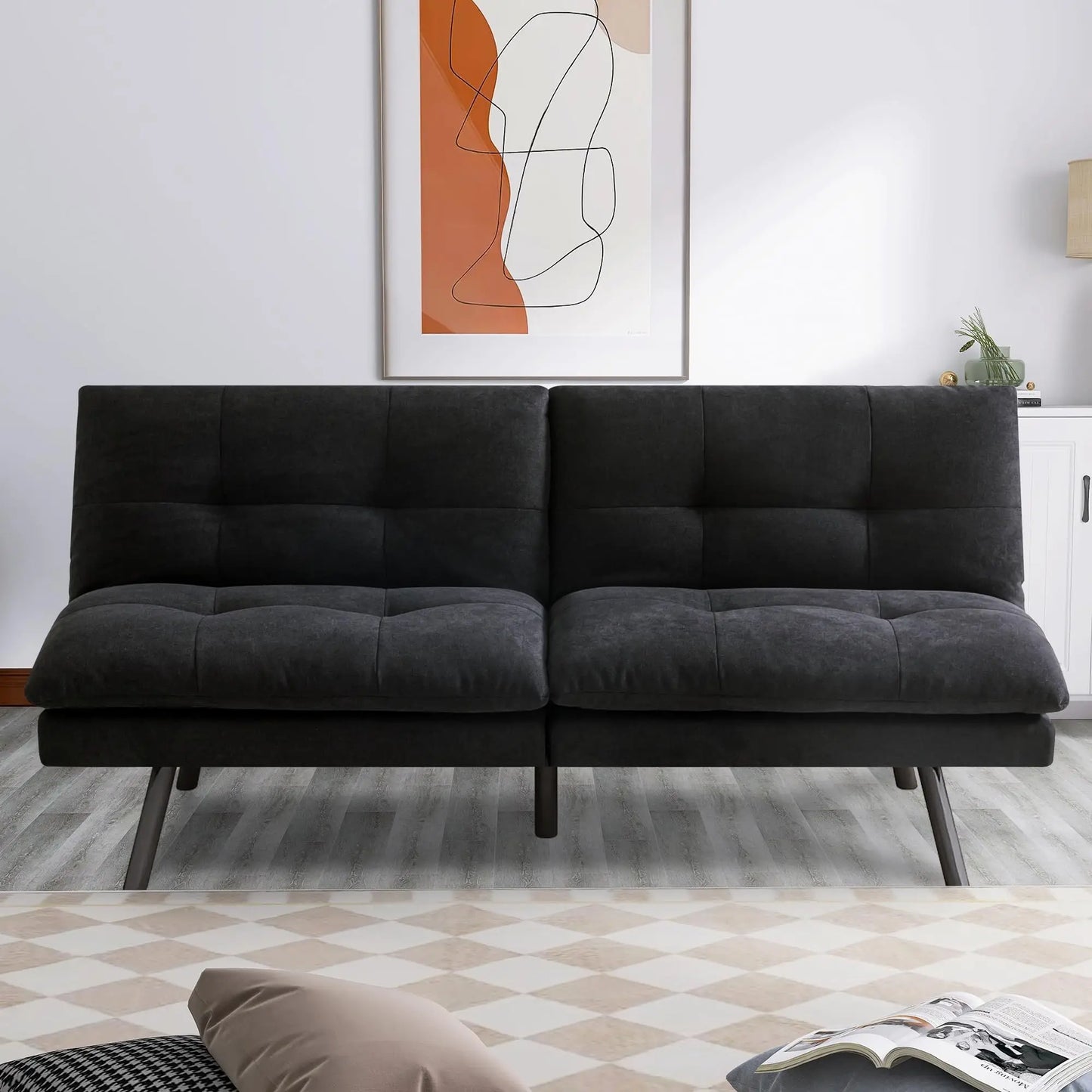 Hcore Memory Foam Futon Sofa Bed - Convertible Black Sleeper Loveseat for Small Spaces