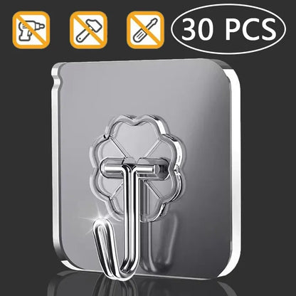 30-Piece Transparent Strong Self-Adhesive Wall and Door Hooks - Heavy-Duty Suction Cup Hangers for Kitchen and Bathroom Use