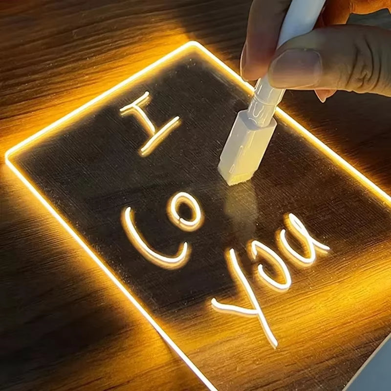 LED Acrylic Drawing Board with Erasable Pen - DIY Notepad and Message Board Night Lamp for Children