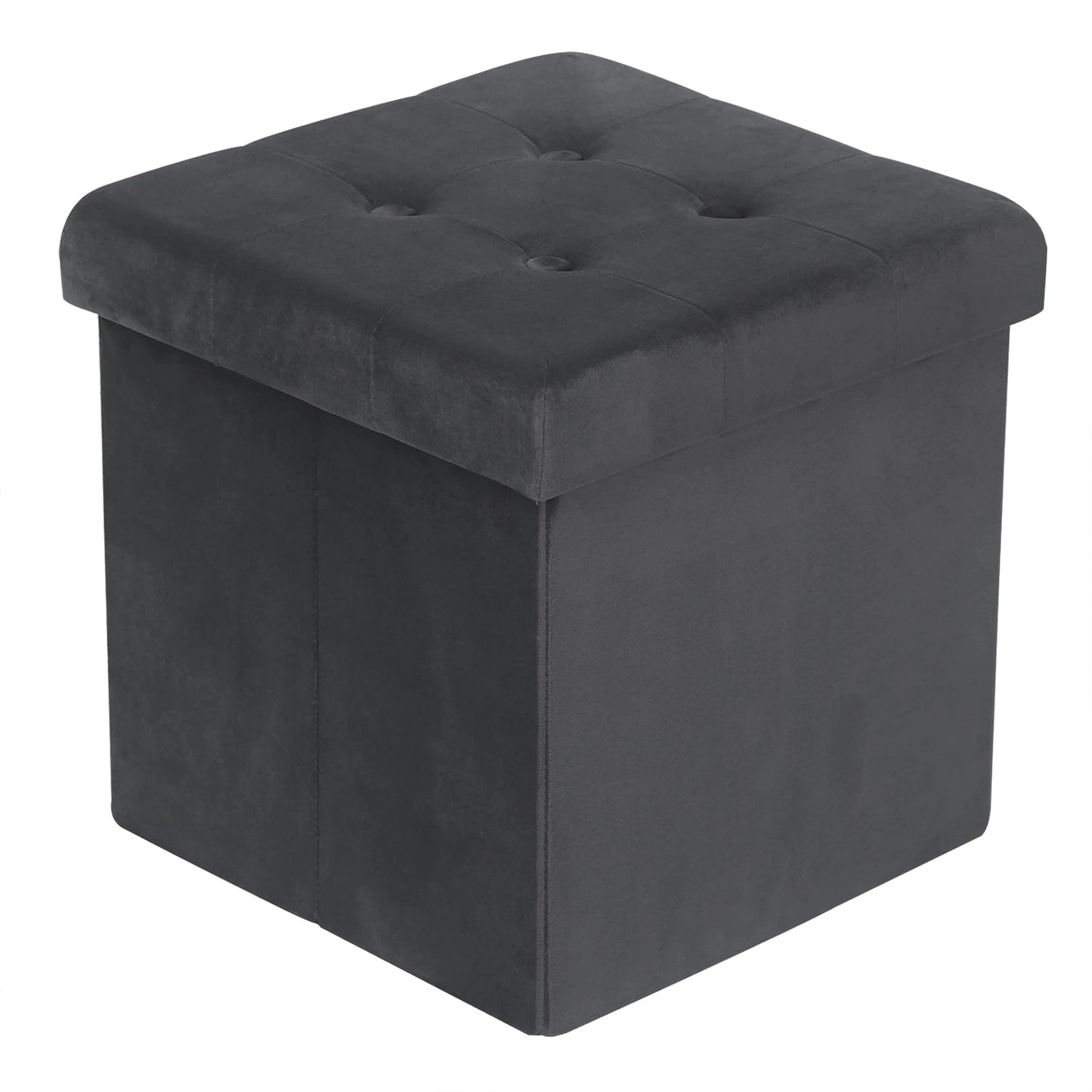 Foldable Grey Upholstered Storage Ottoman Chair and Footstool with Removable Cover