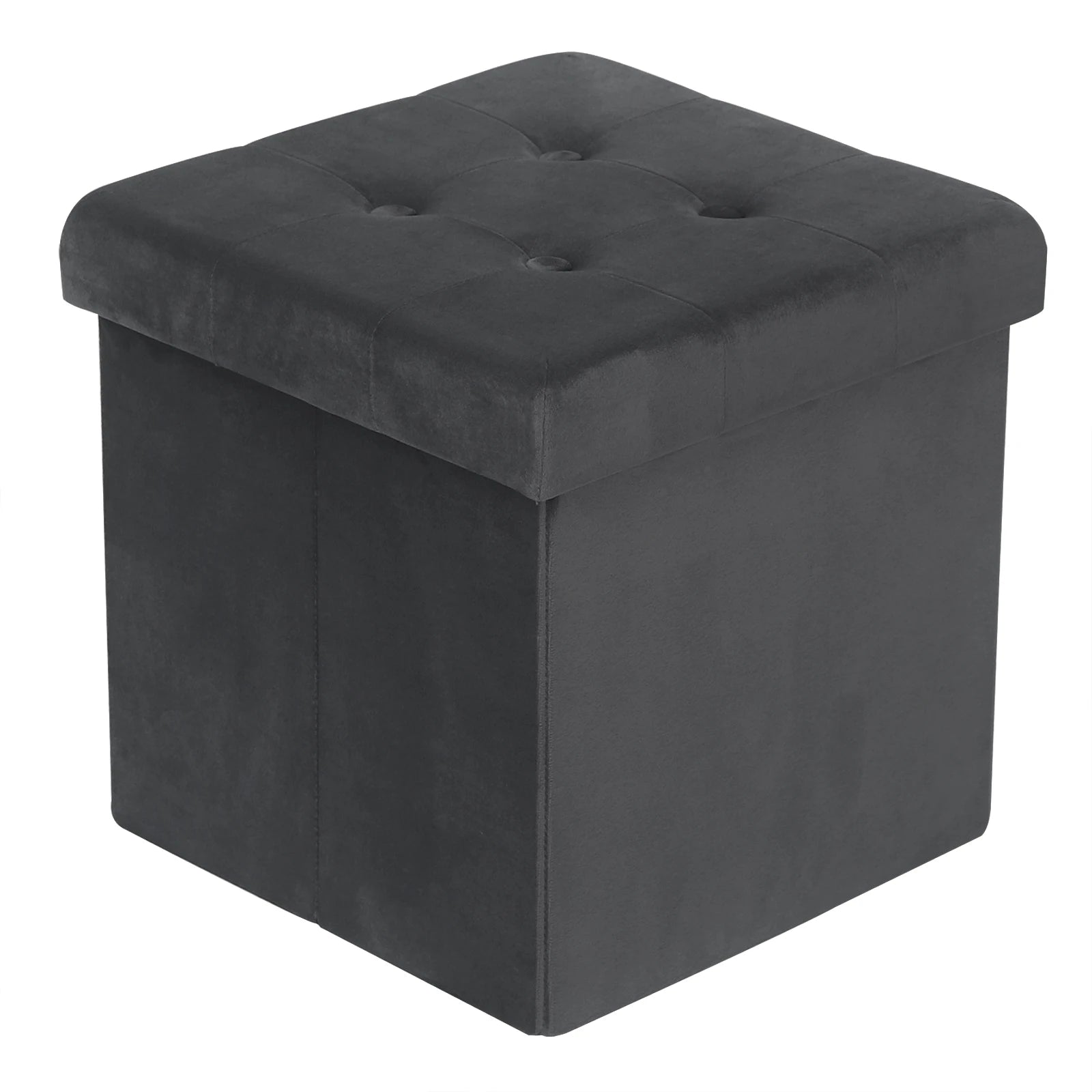Foldable Grey Upholstered Storage Ottoman Chair and Footstool with Removable Cover