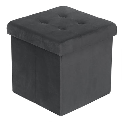 Foldable Grey Upholstered Storage Ottoman Chair and Footstool with Removable Cover