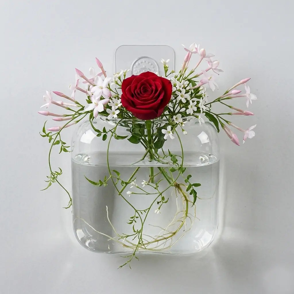 Set of 2 Clear Glass Wall Hanging Planters for Hydroponic Propagation - Elegant Terrarium Vases for Home, Office, and Garden Decor