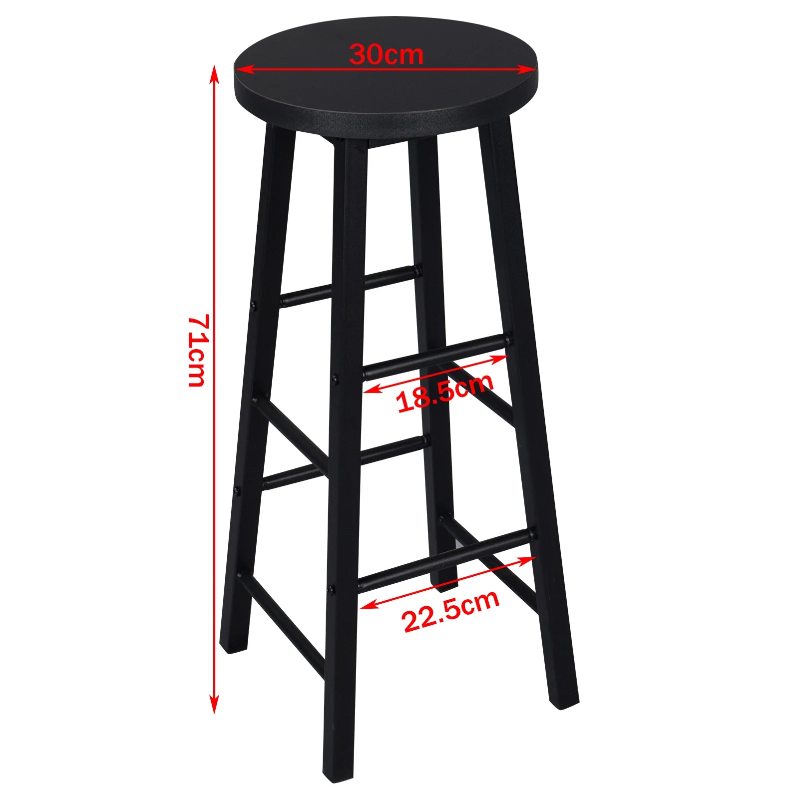 Set of 2 Solid Wood High Bar Stools with Durable Steel Frame and MDF Seat - Ideal for Bistro and Home Decor