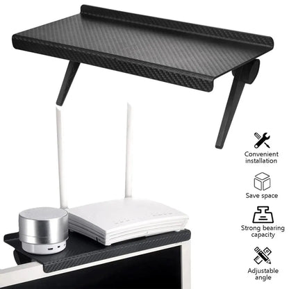 Single Unit Wireless Router and Set-Top Box Storage Rack for Computer and TV Screens - No Perforation Design