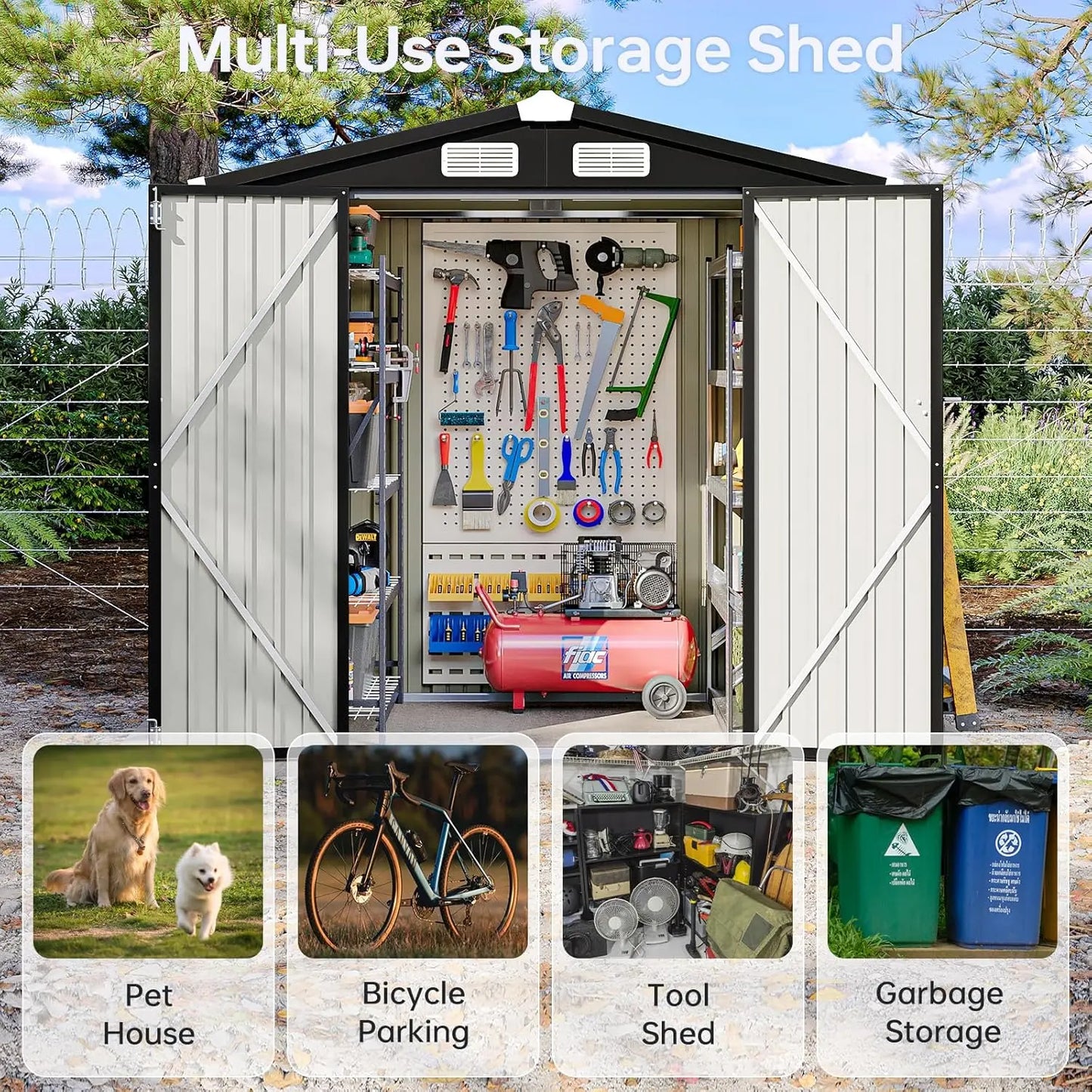 Aoxun 6X4 FT Metal Storage Shed with Sloping Roof, Lockable Door, and Rust-Proof Galvanized Steel for Efficient Outdoor Organization of Patio, Lawn, and Garden Tools