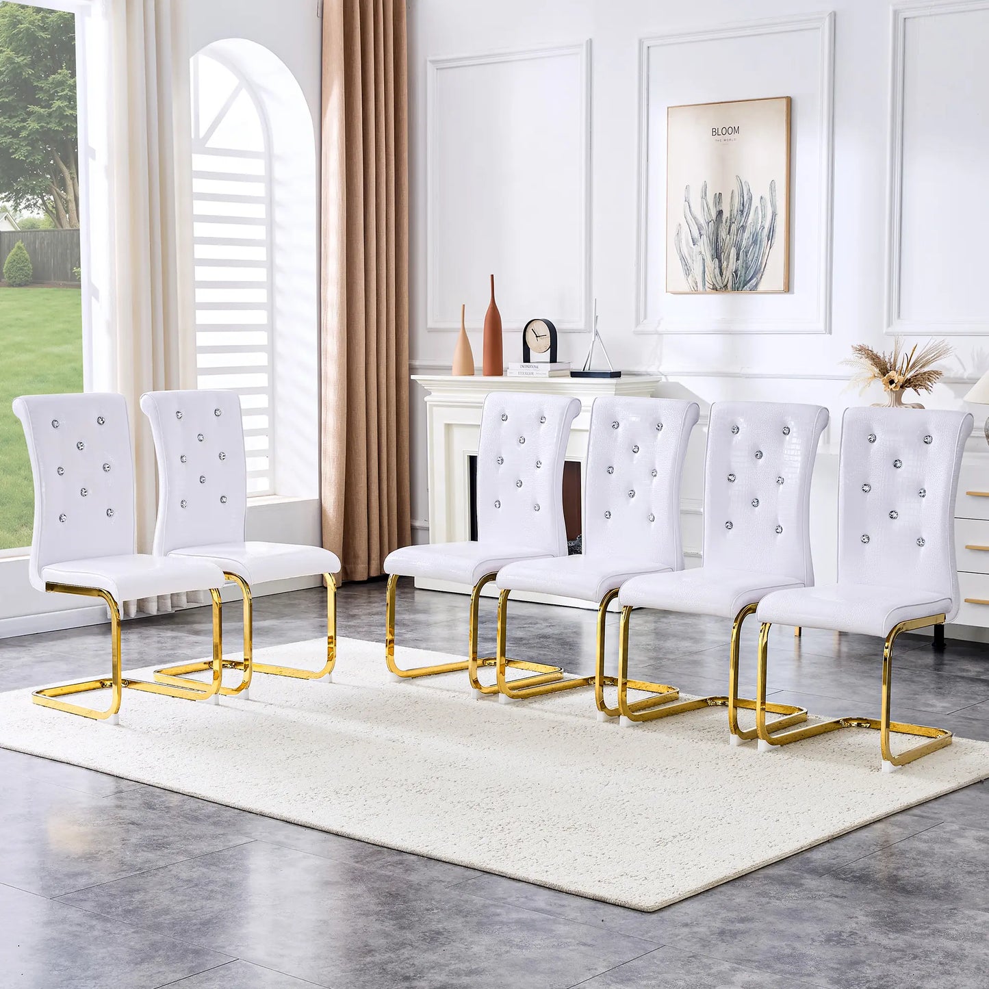 Set of 4/6 Retro Faux Crocodile Leather Dining Chairs with Crystal Buckle, Upholstered Bow-Shaped Metal Legs, Ideal for Living Room and Kitchen
