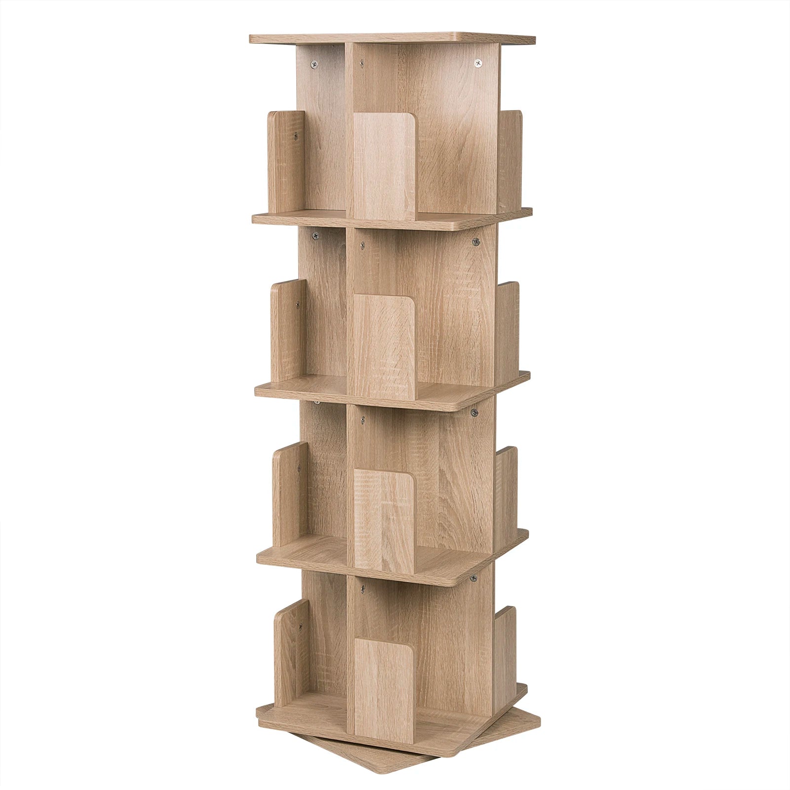 39x39x97 cm MDF 360-Degree Rotating 3-Tier Bookcase Floor Shelf for Living Room Corner Storage