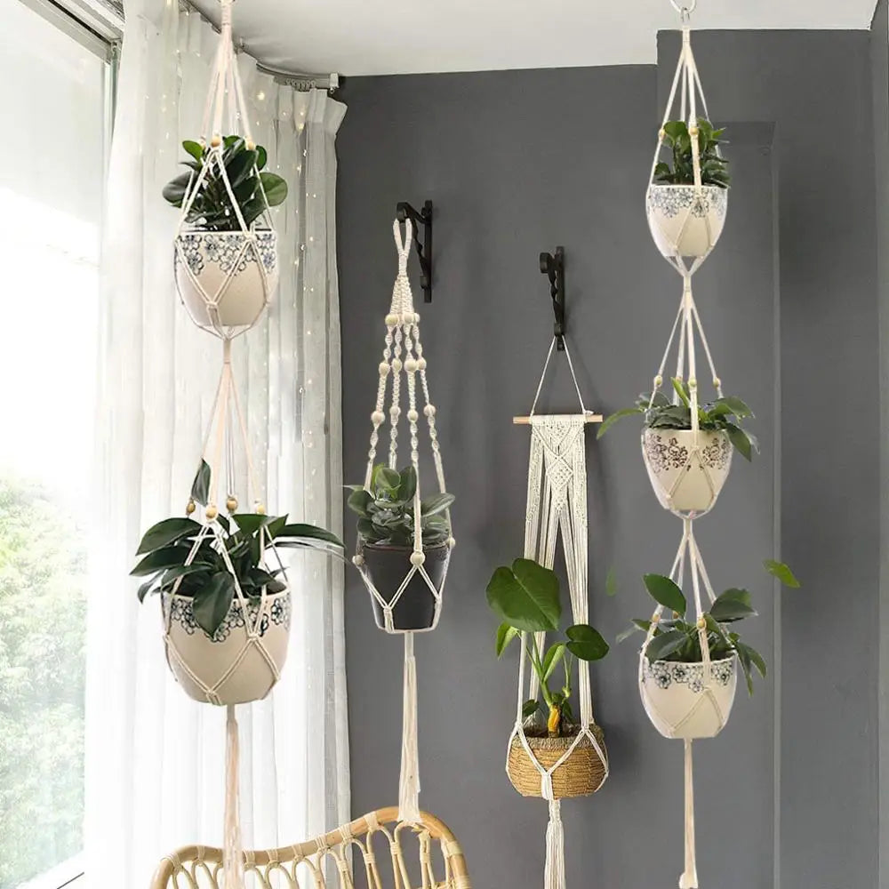 Macrame Hanging Planter - Decorative Wall Plant Holder and Flower Basket for Balcony Decor