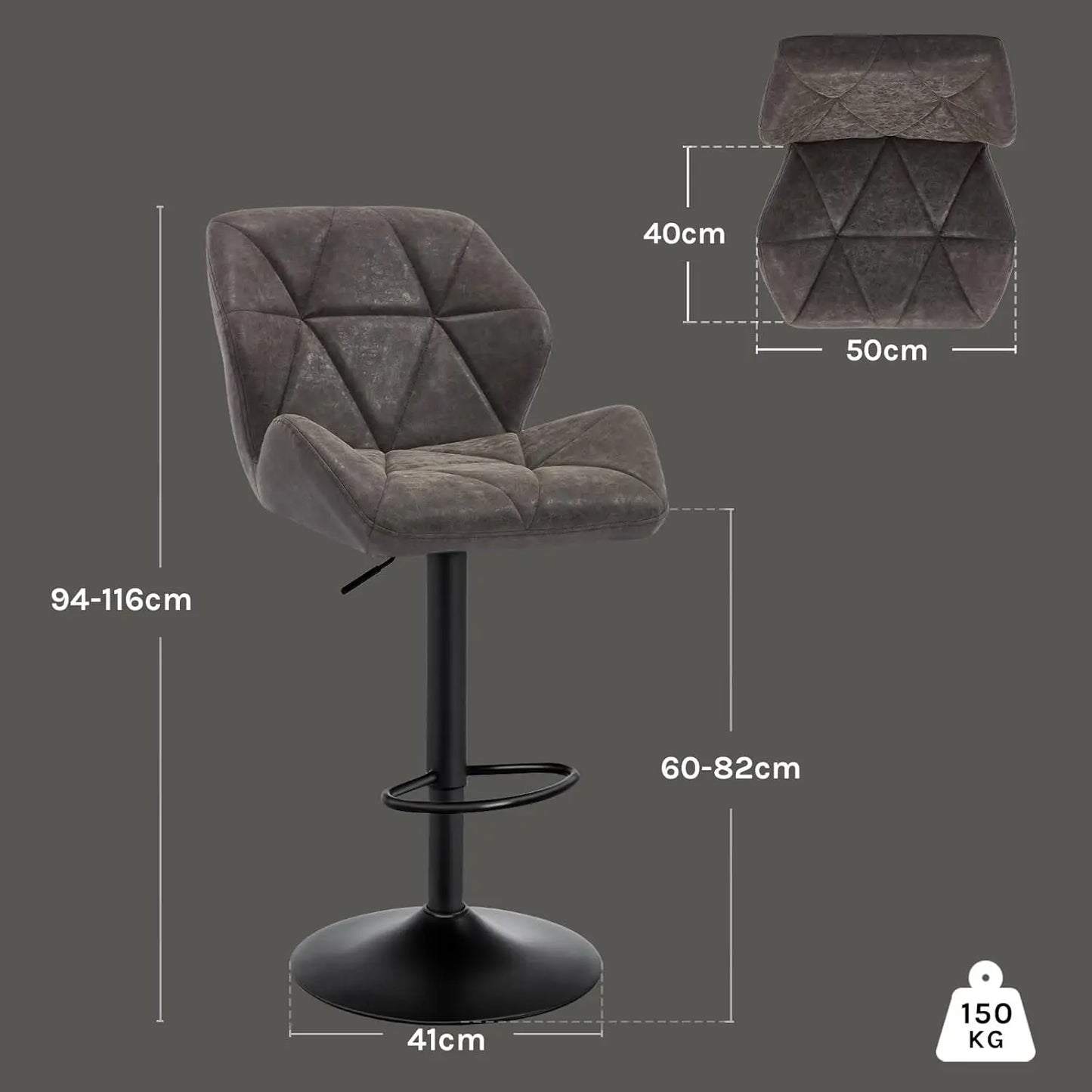 WOLTU Set of 2 Adjustable Swivel Bar Stools with Gas Lift and Steel Footrest for Kitchen Island and Dining Areas