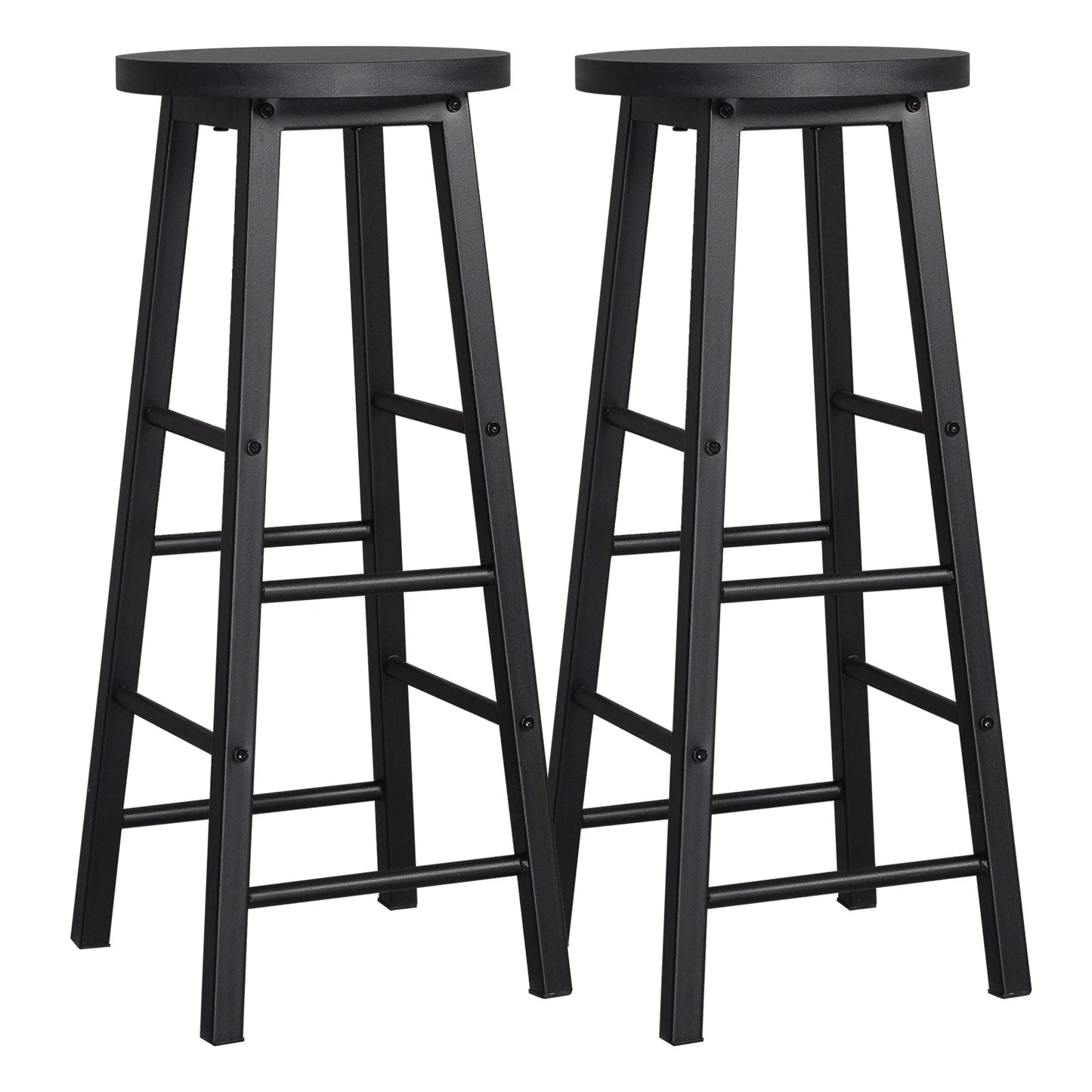Set of 2 Solid Wood High Bar Stools with Durable Steel Frame and MDF Seat - Ideal for Bistro and Home Decor