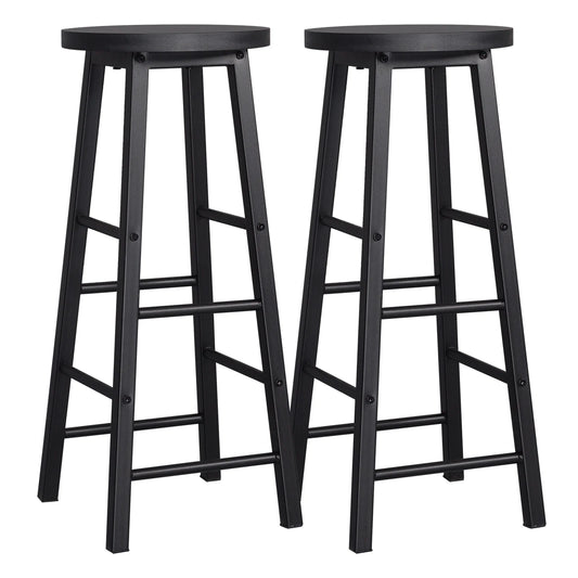 Set of 2 Solid Wood High Bar Stools with Durable Steel Frame and MDF Seat - Ideal for Bistro and Home Decor