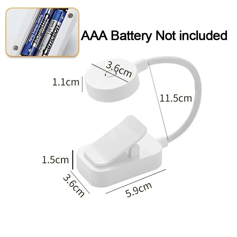 Portable LED Mini Clip Book Lamp with Eye Protection - 3 Color Options, Battery Powered Night Light for Bedside and Reading