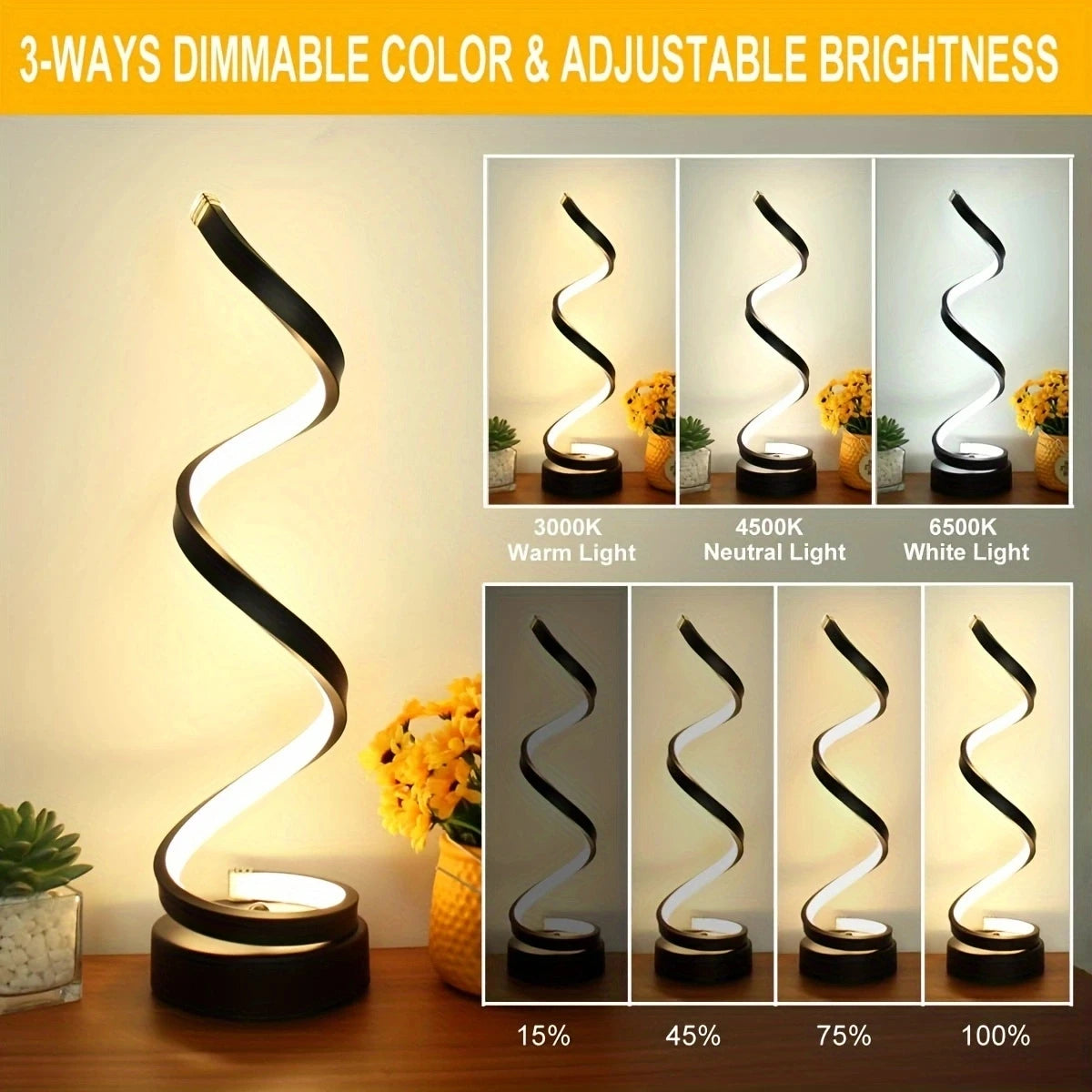 Modern Spiral Dimmable LED Table Lamp - Stylish Bedside and Nightstand Lighting for Living Room, Bedroom, and Office