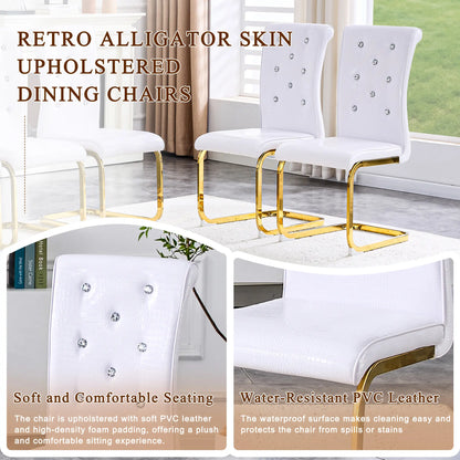 Set of 4/6 Retro Faux Crocodile Leather Dining Chairs with Crystal Buckle, Upholstered Bow-Shaped Metal Legs, Ideal for Living Room and Kitchen