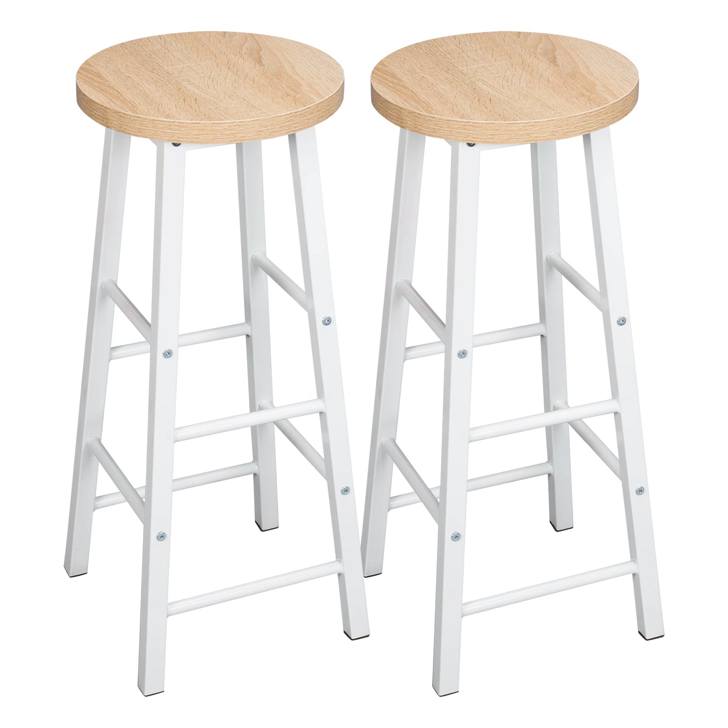 Set of 2 Solid Wood High Bar Stools with Durable Steel Frame and MDF Seat - Ideal for Bistro and Home Decor