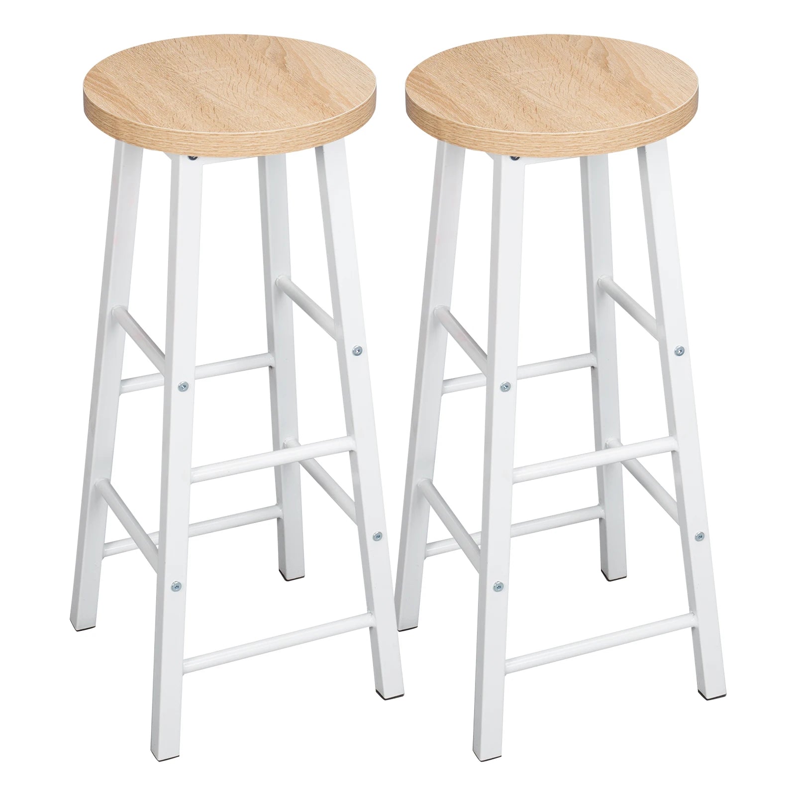 Set of 2 Solid Wood High Bar Stools with Durable Steel Frame and MDF Seat - Ideal for Bistro and Home Decor
