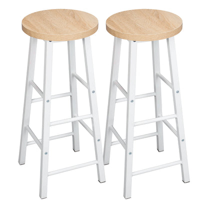 Set of 2 Solid Wood High Bar Stools with Durable Steel Frame and MDF Seat - Ideal for Bistro and Home Decor