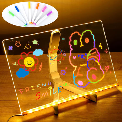 LED Message Board with Night Light - Colorful DIY Acrylic Drawing Board and 7 Pens for Children's Birthday Gifts