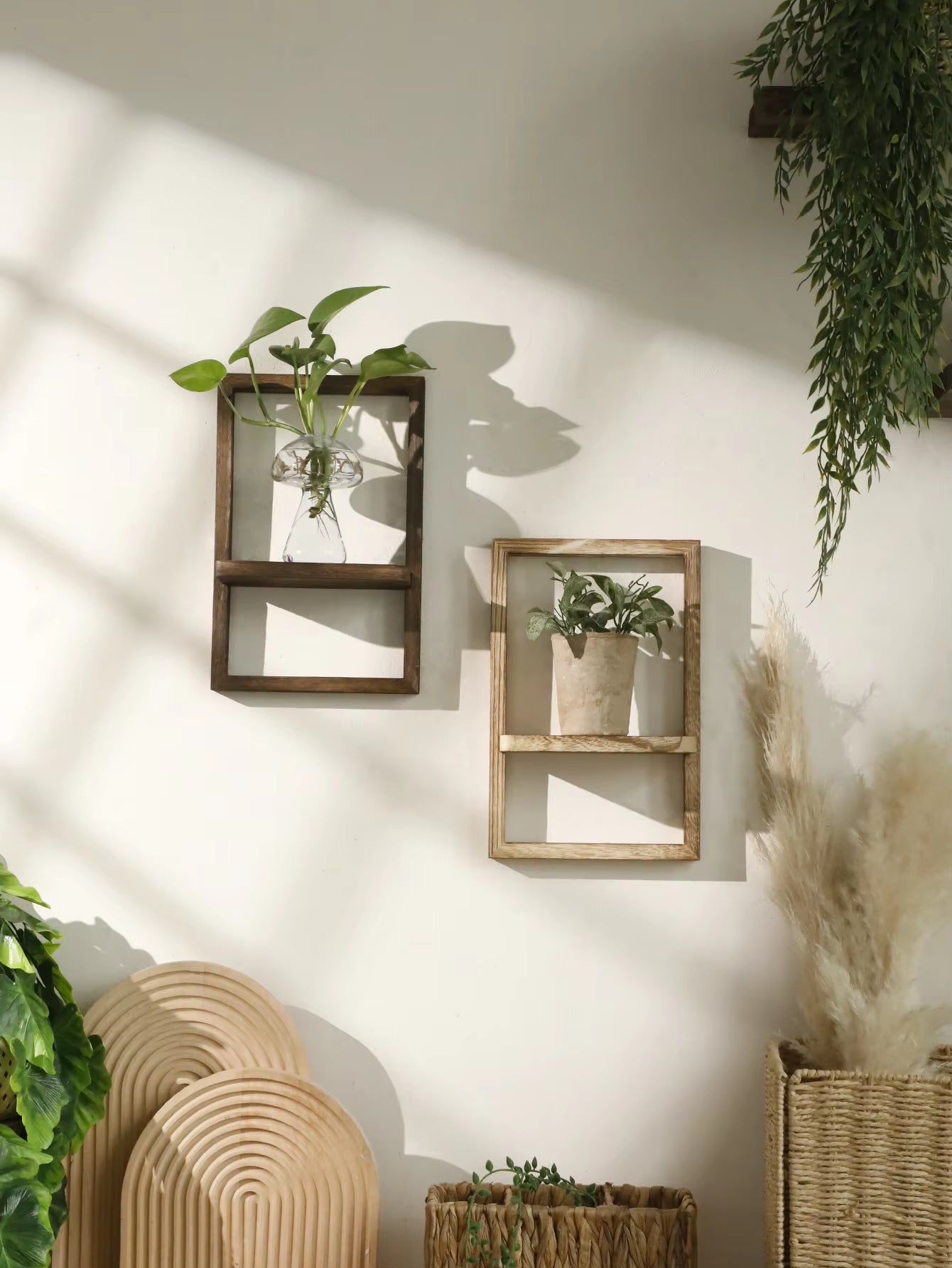 Rustic Wooden Floating Display Shelves for Wall Storage in Bedroom, Kitchen, and Bathroom