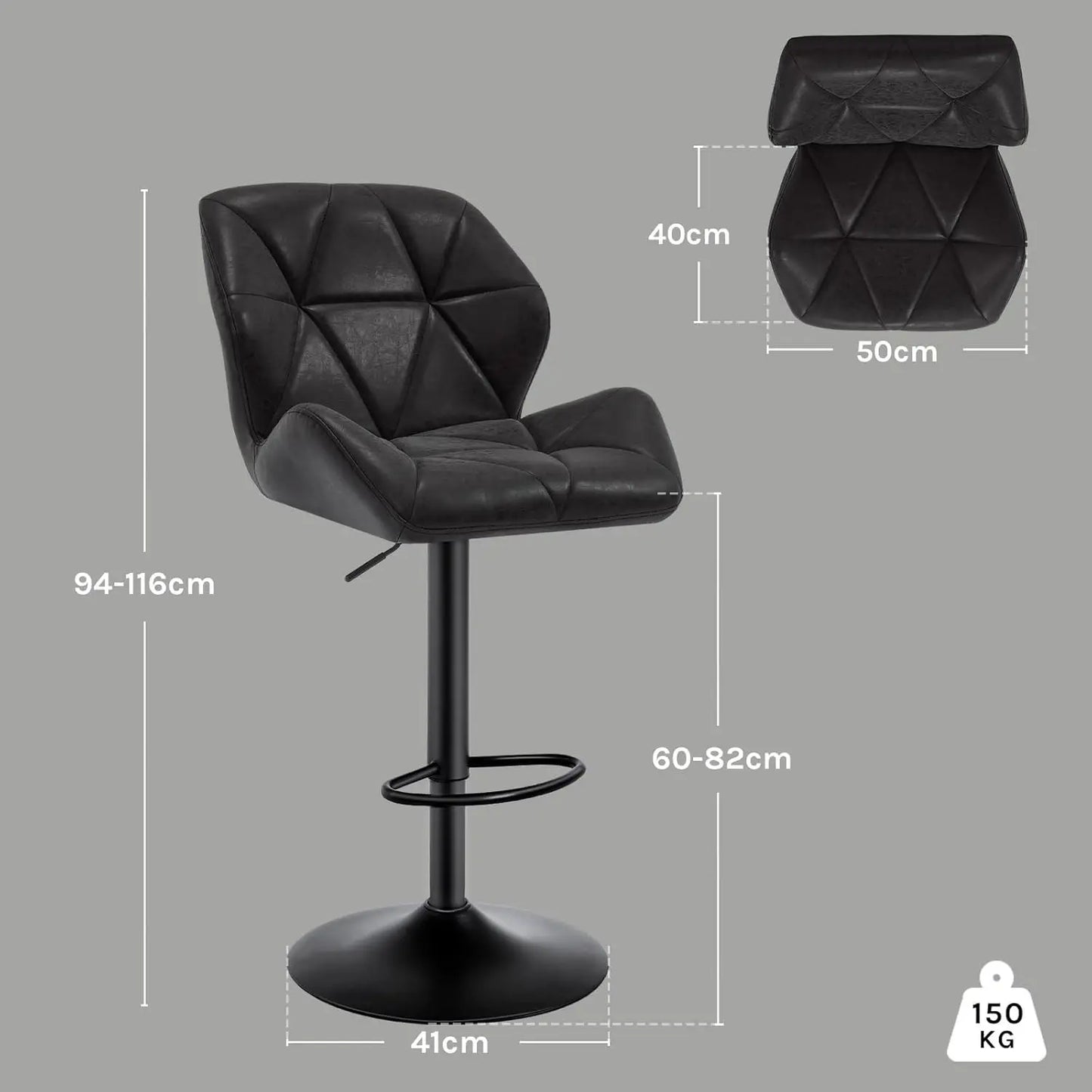 WOLTU Set of 2 Adjustable Swivel Bar Stools with Gas Lift and Steel Footrest for Kitchen Island and Dining Areas