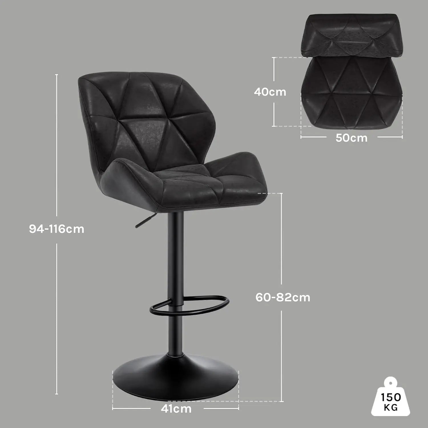 WOLTU Set of 2 Adjustable Swivel Bar Stools with Gas Lift and Steel Footrest for Kitchen Island and Dining Areas